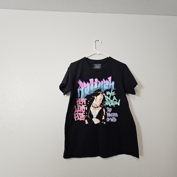 Womens Aaliyah Black Graphic T-Shirt Sz M - Picture 1 of 5